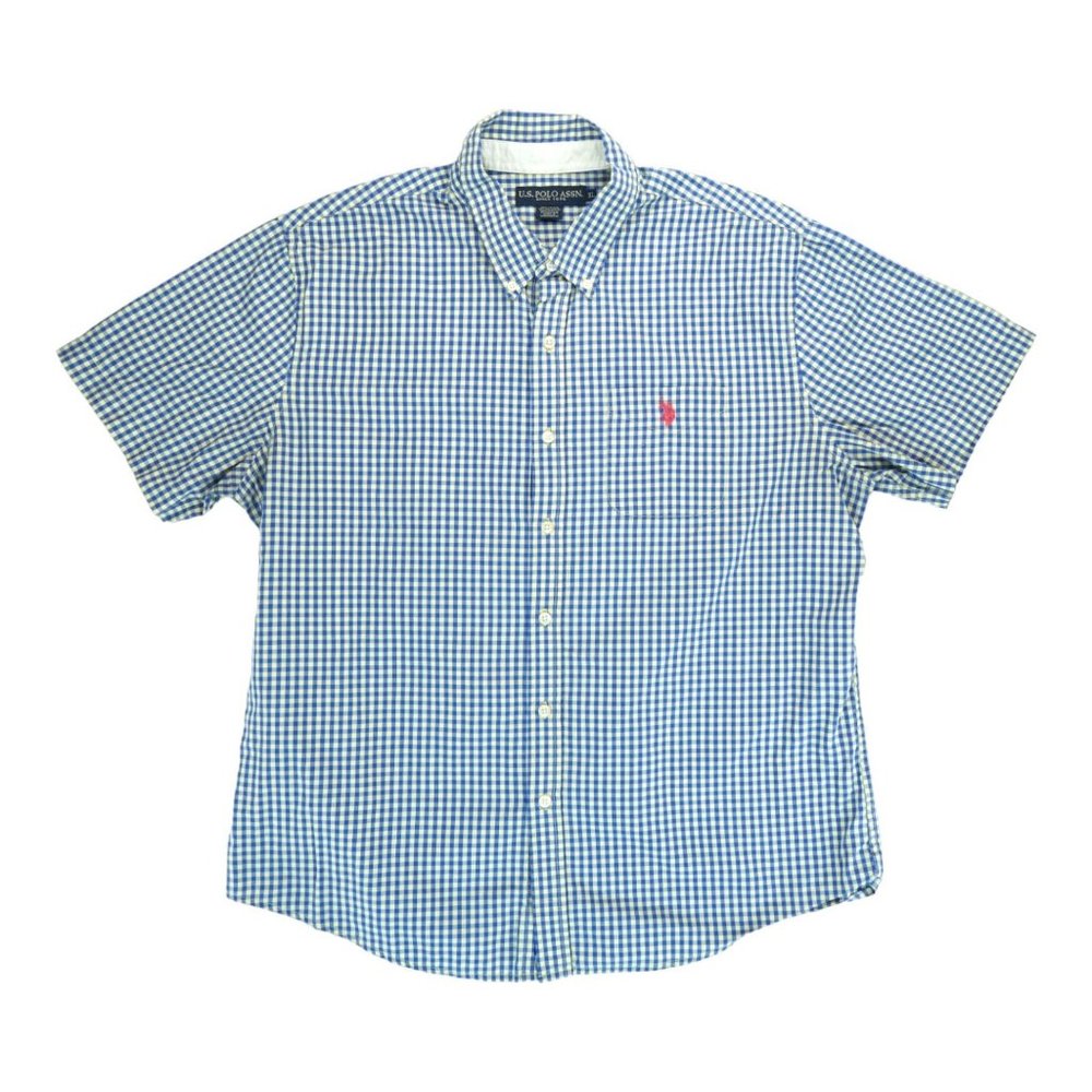 U.S. POLO ASSN Casual Shirt Men's XL Blue Gingham Pony Logo